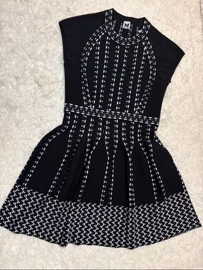 M by Missoni Black & White Patterned Fit-and-Flare Dress